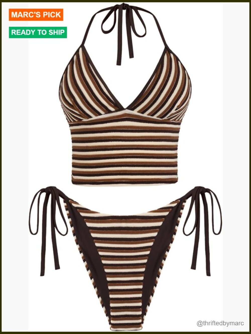 Halter V Neck Tankini Set with High Cut Tie Side Thong Bottom